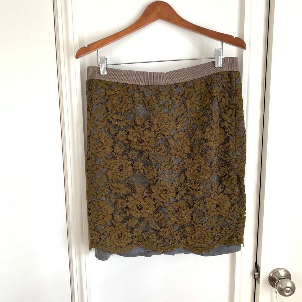 LOFT size 12 Green and Grey Lace Pencil Skirt